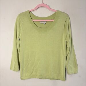 COLDWATER CREEK Chartreuse 3/4-Sleeve Knit Scoop Neck Top, Medium
